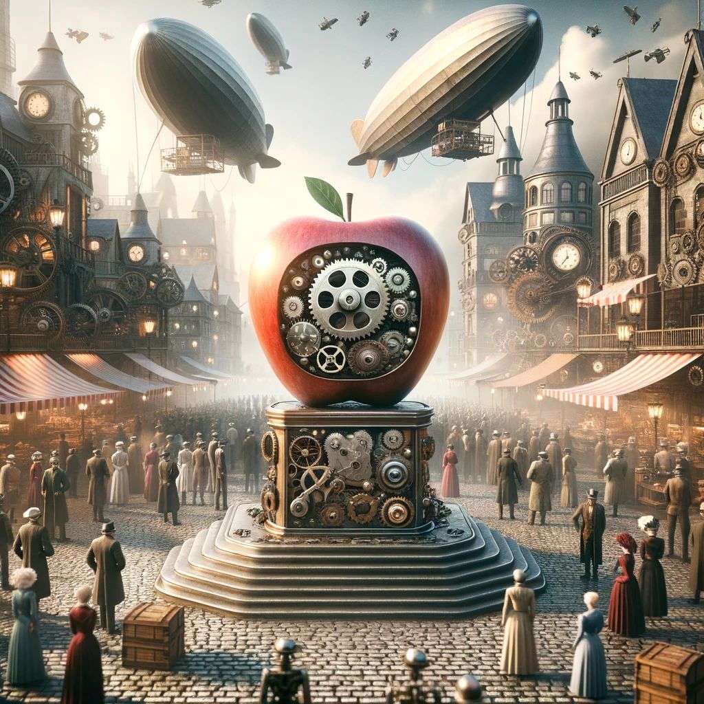 the discovery of gravity, digital art, steampunk
